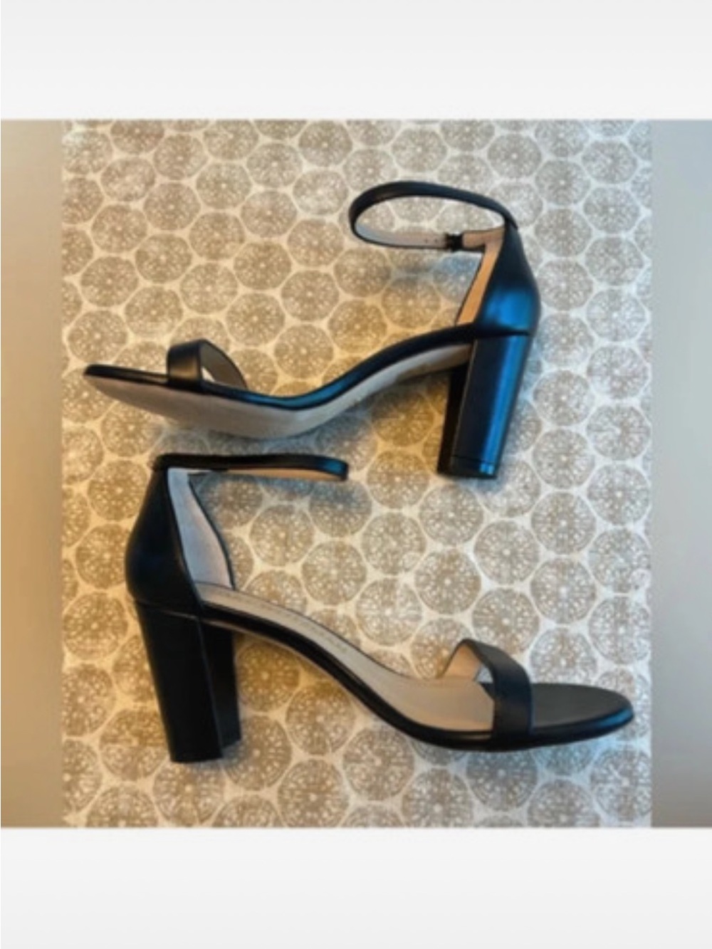 Stuart Weitzman Black Open-Toe Ankle-Strap Block Heels